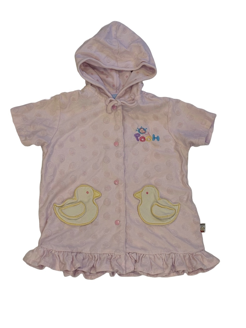 Vintage 90s Disney Winnie Pooh Pink Terry Hooded Baby Robe 24M